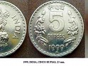 Rupia - 5 Rupias - India - 1999 - Copper-Nickel - KM# 154.1 - 23,4 mm. - 0